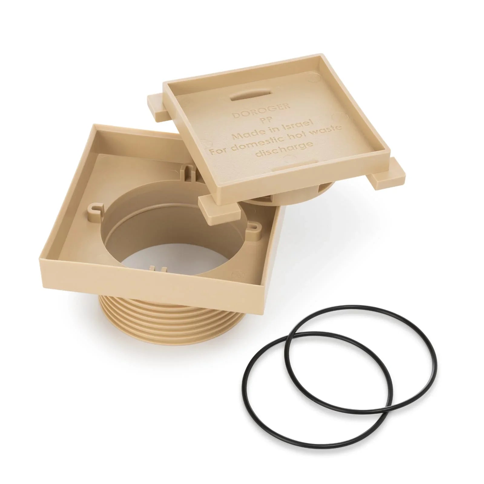 תעלת ניקוז דקורטיבית מרובעת לקופסת ביקורת 1.1 DRG DOROGER – כיסוי מעוצב בצבע אפור/שחור/שקוף, מותאם לריצוף קרמי, עם רשת סינון נשלפת ועמידות גבוהה לניקוז יעיל ואסתטי