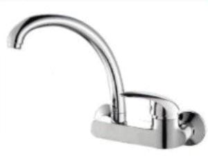 ברז סוללה מהקיר דגם אלה חמת עם פיה ברבור מסתובבת, מנגנון קרמי מתקדם וגימור כרום-ניקל מבריק למטבח ולאמבטיה – עיצוב יוקרתי ועמידות גבוהה