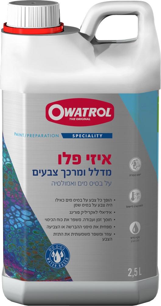 בקבוק איזי פלו – מדלל ומרכך צבעים על בסיס מים ואקריליק לשיפור גימור חלק ואחיד, מתאים לצביעה מקצועית של קירות, עץ ומשטחים חלקים