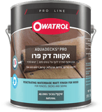 צנצנת צבע אקווה דק פרו – צבע חודרני על בסיס מים לעץ, מתאים לעצי חוץ קשים כמו איפאה וטיק, המספק הגנה עמידה מפני UV, עובש ונזקי מים עם גימור מט טבעי לשימור המראה הטבעי של העץ.