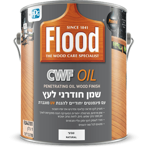 שמן דק Flood – שמן חודרני איכותי להגנה ושימור ארוך טווח של משטחי עץ חיצוניים ופנימיים, מדגיש את הטקסטורה הטבעית ומגן מפני שמש, לחות, טחב ועובש