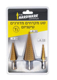 סט מקדחי HSS מדורג ציפוי טיטניום עם חיבור מהיר למברגה 3 יח'