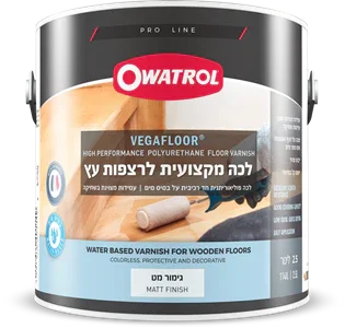 לכה מקצועית לרצפות עץ ופרקט על בסיס מים מבית Owatrol – גימור שקוף ומבריק או מט, עמידות גבוהה לשחיקה, הגנה מפני מים וכתמים, מתאים לכל סוגי פרקט ורצפות עץ, כולל מדרגות ועץ מלא.