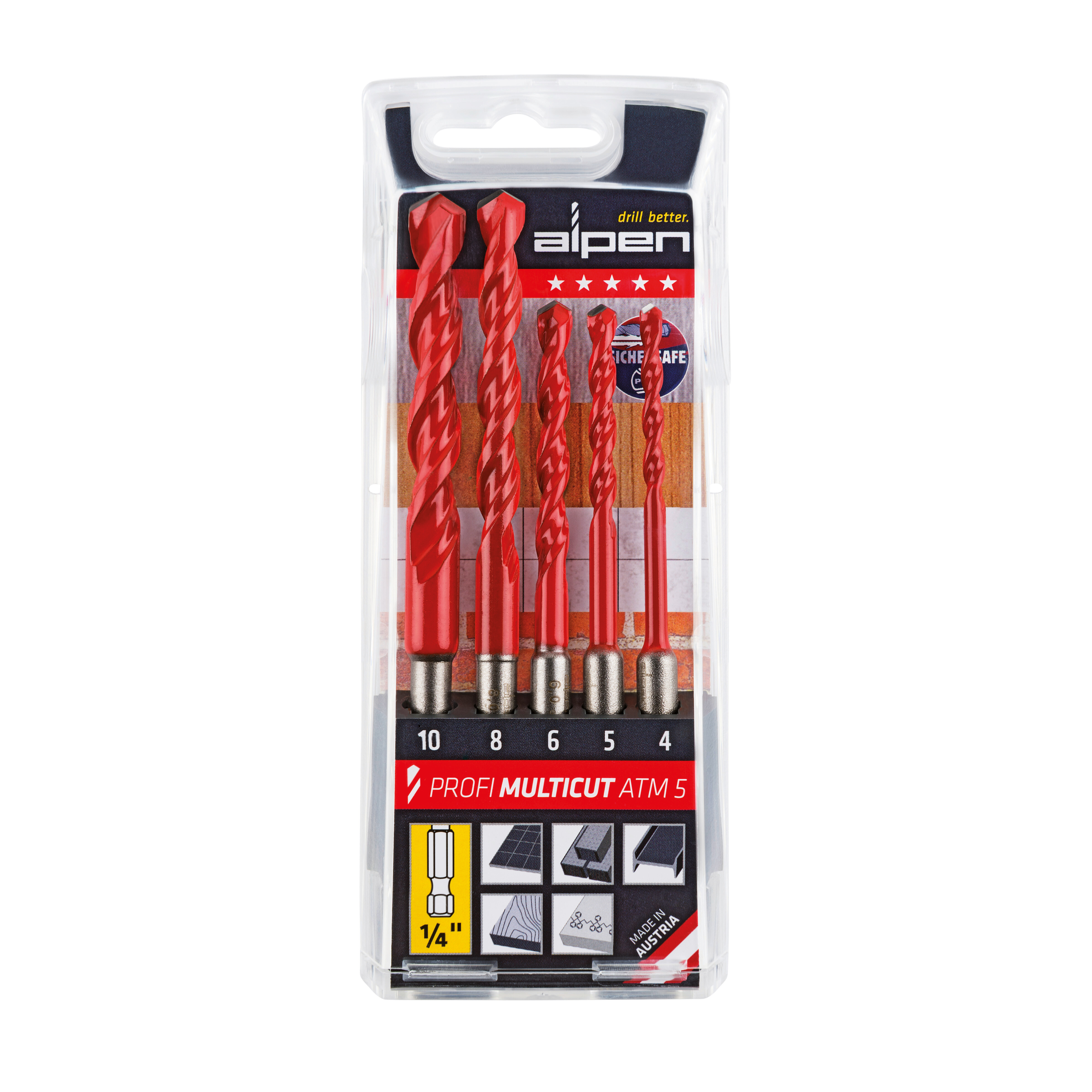 סט מקדחים אוניברסלי ALPEN Profi Multicut ATM 5 - 5 יחידות 4-10 מ״מ