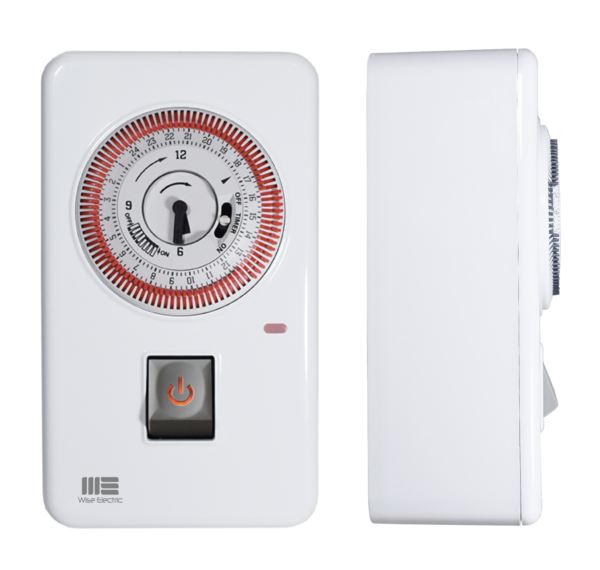 טיימר שעון שבת 24 שעות Wise Electric להתקנה על הטיח, מבט קדמי וצדדי