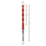 שרטוט מידות של מקדח ALPEN Profi Multicut עם נפס משושה 1/4 אינץ׳