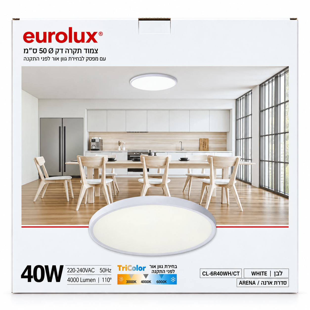 פאנל תאורה עגול צמוד תקרה Eurolux סדרת ארנה 40W