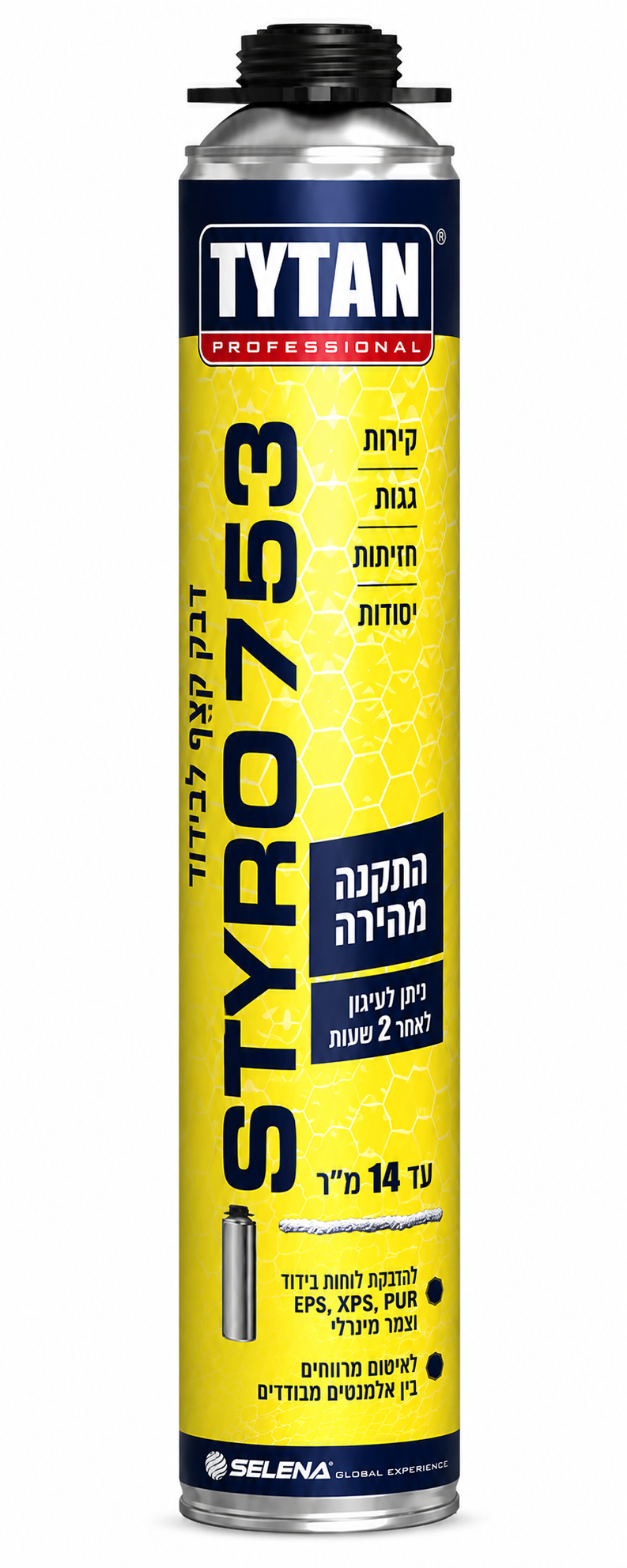 דבק קצף פוליאוריטן לאקדח TYTAN STYRO 753 לבידוד 750 מ״ל