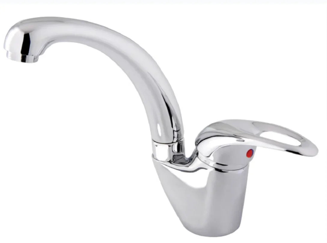 ברז פרח לכיור רחצה דגם אלה חמת עם פיית ברבור מתכווננת קצרה או ארוכה, גימור כרום-ניקל מבריק, מנגנון קרמי מתקדם, עמיד בפני חלודה – מתאים לכיורי אמבטיה קטנים