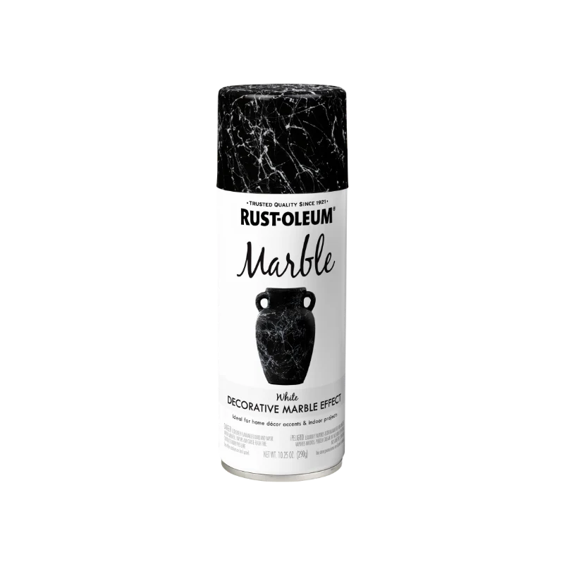 ספריי צבע אפקט שיש Rust-Oleum Marble 290 גרם בגוון שחור או לבן ליצירת מראה עורקי שיש דקורטיבי על משטחים פנימיים
