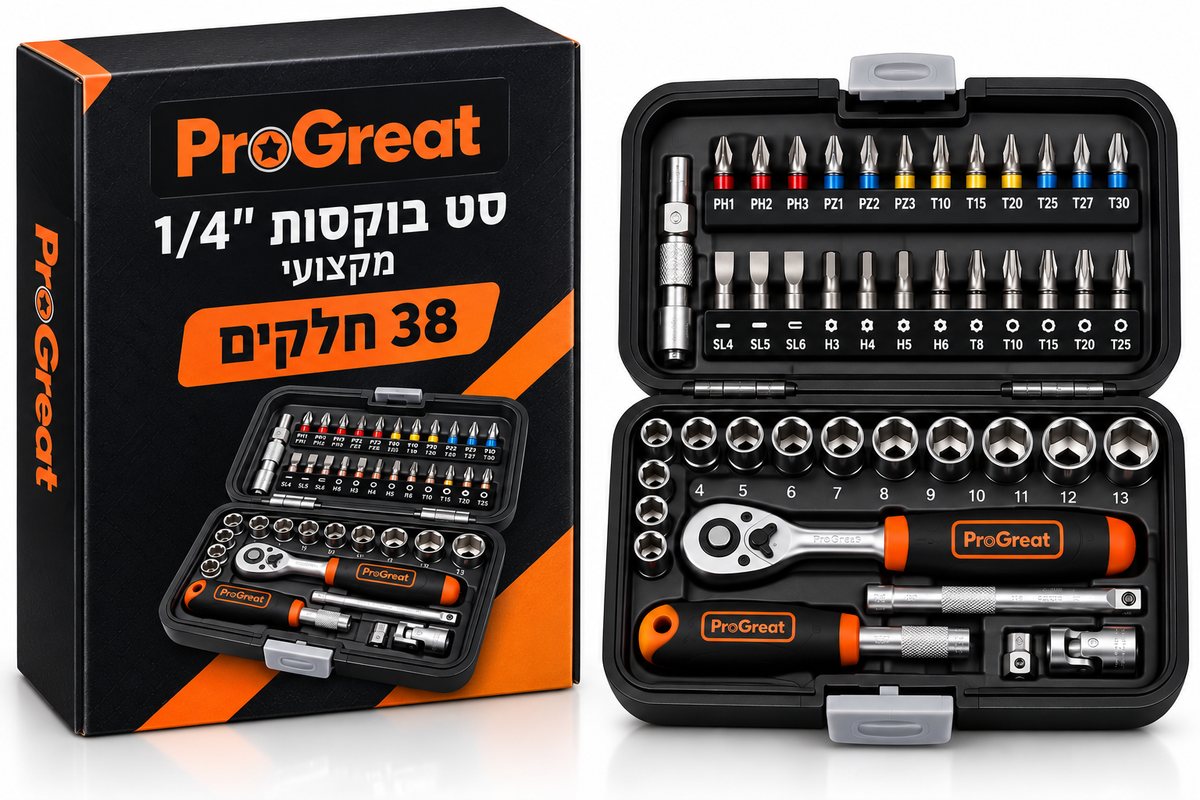 סט בוקסות מקצועי 1/4 אינץ׳ 38 חלקים TAIWAN PROGREAT
