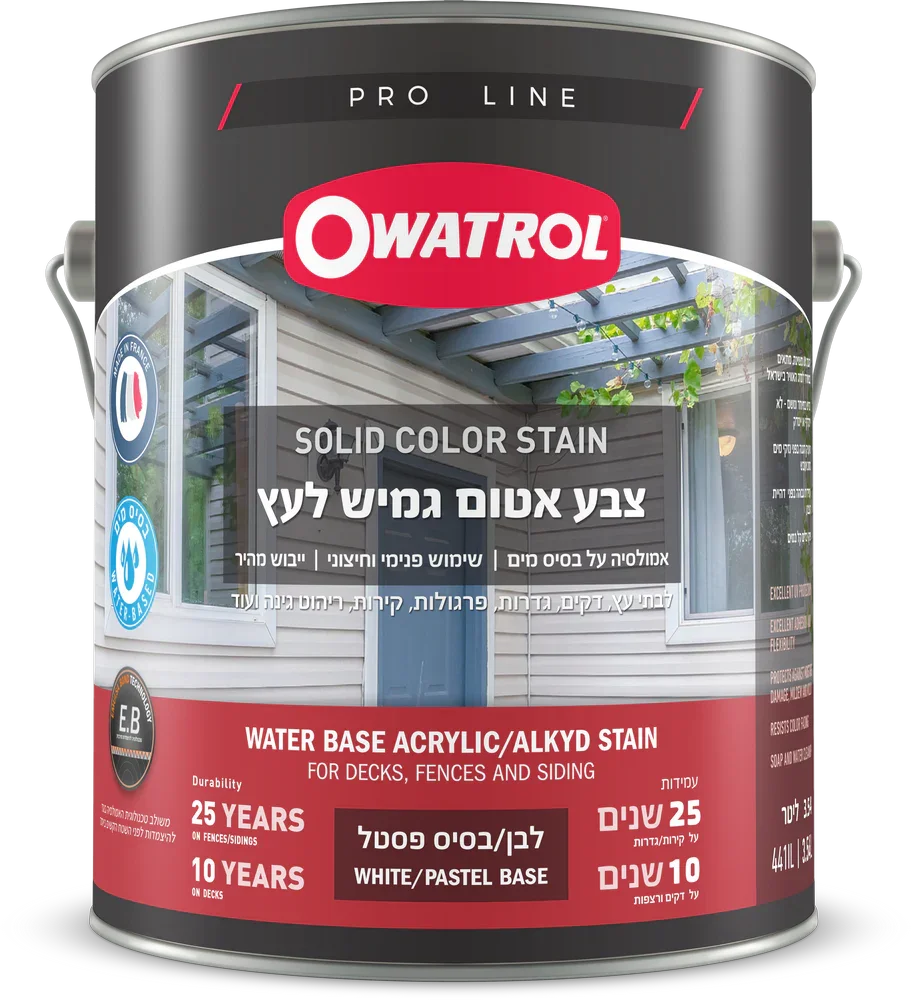 Owatrol Solid Color Stain – צבע אטום לעץ חיצוני גמיש ועמיד לשמש ולמים לדקים ופרגולות